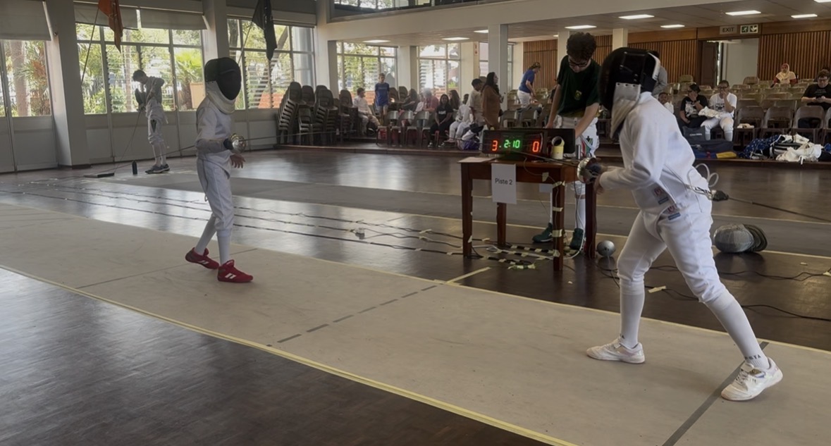 Two fencers competing at the 2026 Fencing KZN Championships at Northwood School, Durban